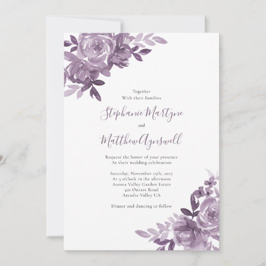 Dusty Mauve Floral Rozen Botanische bruiloft Kaart (Voorkant)