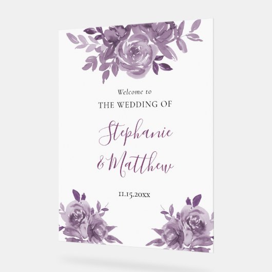 Dusty Mauve Floral Rozen Botanische bruiloft Welko Acryl Bord (Hoek)