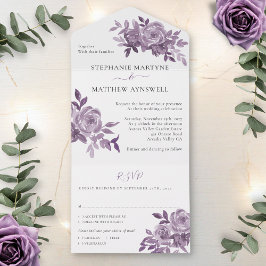 Dusty Mauve Floral Rozen Foliage Wedding All In One Uitnodiging