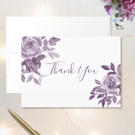 Dusty Mauve Floral Rozen Foliage Wedding Bedankkaart