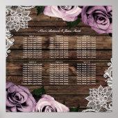 Dusty Mauve Floral Rozen Rustic Wood Seating Chart Poster (Voorkant)