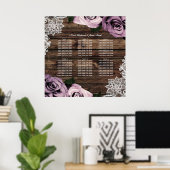 Dusty Mauve Floral Rozen Rustic Wood Seating Chart Poster (Thuiskantoor)