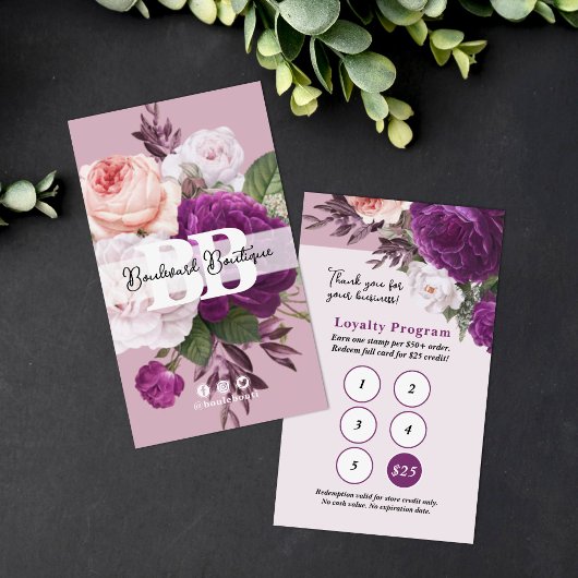 Dusty Mauve Floral Service Loyalty 5-stempel Visitekaartje