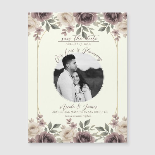 Dusty Mauve & Ivory Bloom Botanical Sla de datum o (Voorkant)