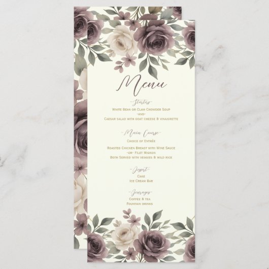Dusty Mauve & Ivory Bloom Botanical Wedding Menu (Voorkant / Achterkant)