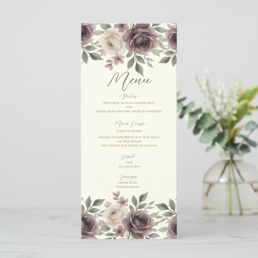 Dusty Mauve & Ivory Bloom Botanical Wedding Menu (Staand voorkant)
