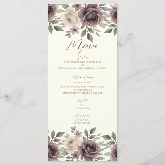 Dusty Mauve & Ivory Bloom Botanical Wedding Menu (Voorkant)