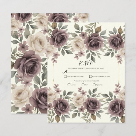 Dusty Mauve & Ivory Bloom Botanical Wedding RSVP Kaart (Voorkant / Achterkant)