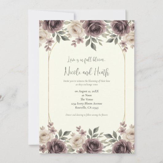 Dusty Mauve & Ivory Bloom Botanische bruiloft Kaart (Voorkant)