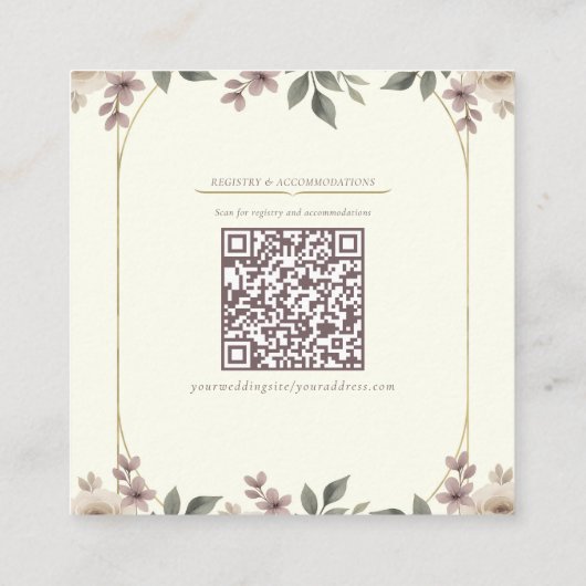 Dusty Mauve & Ivory Bloom Botanische bruiloft Vierkante Visitekaartje (Achterkant)