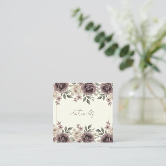 Dusty Mauve & Ivory Bloom Botanische bruiloft Vierkante Visitekaartje (Staand voorkant)