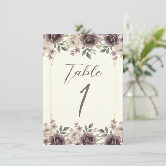 Dusty Mauve & Ivory Bloom Botanische Tafel Nummer Kaart (Staand voorkant)
