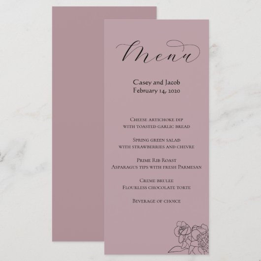 Dusty Mauve Menu for Weddings or Events (Voorkant / Achterkant)