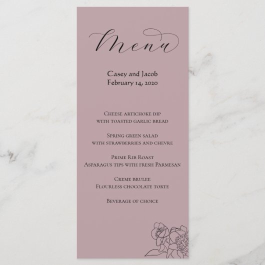 Dusty Mauve Menu for Weddings or Events (Voorkant)