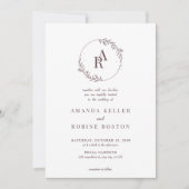 Dusty Mauve Monogram Huwelijksuitnodiging Kaart (Voorkant)