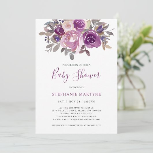 Dusty Mauve Paars Blush Botanical Baby shower Kaart (Staand voorkant)