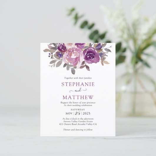 Dusty Mauve Paars Blush Botanical Budget Weddensch (Staand voorkant)