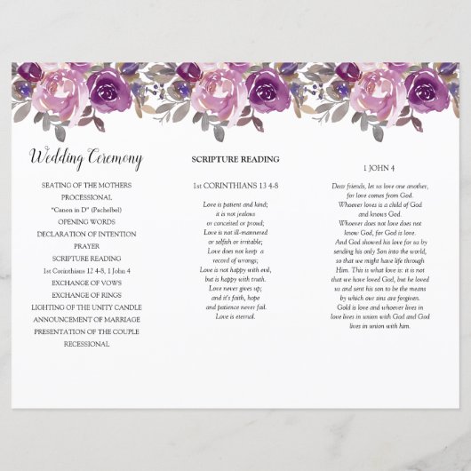Dusty Mauve Paars Blush Floral Order of Service (Achterkant)