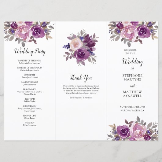 Dusty Mauve Paars Blush Floral Order of Service (Voorkant)
