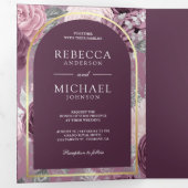 Dusty Mauve Paarse Bloemenboog QR Code Bruiloft Drieluik Uitnodiging (Binnenzijde eerst)