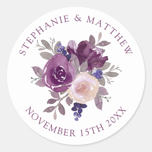 Dusty Mauve Paarse Blush Floral Botanical Wedding Ronde Sticker (Voorkant)
