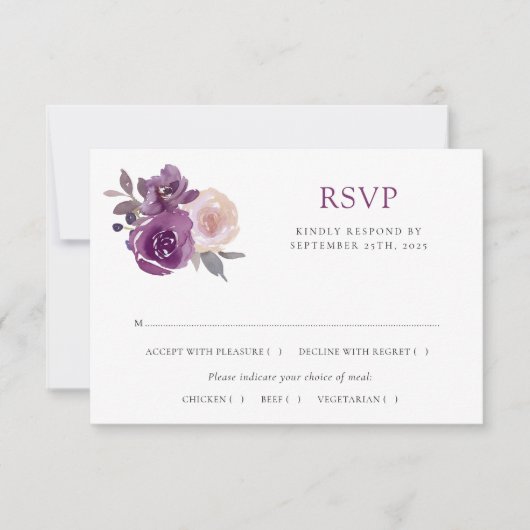 Dusty Mauve Paarse Blush Floral Botanical Wedding RSVP Kaartje (Voorkant)