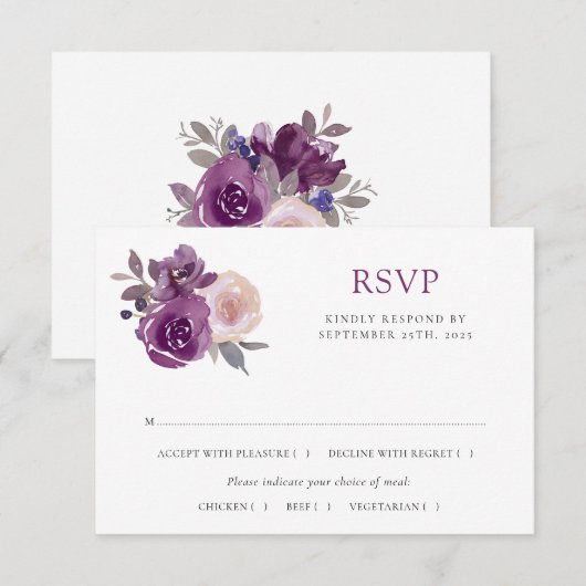 Dusty Mauve Paarse Blush Floral Botanical Wedding RSVP Kaartje (Voorkant / Achterkant)