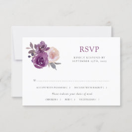 Dusty Mauve Paarse Blush Floral Botanical Wedding RSVP Kaartje