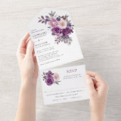 Dusty Mauve Paarse Blush Floral Wedding All In One Uitnodiging (Afscheurbaar)