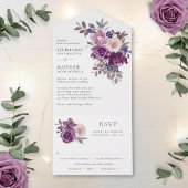 Dusty Mauve Paarse Blush Floral Wedding All In One Uitnodiging