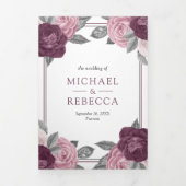 Dusty Mauve Paarse Roze Rose QR Code Bruiloft Drieluik Uitnodiging (Cover)