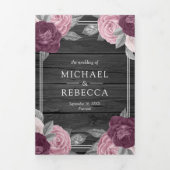 Dusty Mauve Paarse Roze Rose QR Code Hout Bruiloft Drieluik Uitnodiging (Cover)