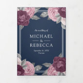 Dusty Mauve Paarse Roze Rose QR Code Marine Bruilo Drieluik Uitnodiging (Cover)