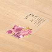 Dusty Mauve Pink Floral Gold Wedding Save the Date Acryl Uitnodigingen (Laagn)