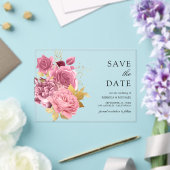 Dusty Mauve Pink Floral Gold Wedding Save the Date Acryl Uitnodigingen (Insitu (Huwelijk))