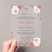 Dusty Mauve Pink Floral Islamic Muslim Wedding Acryl Uitnodigingen (Insitu (Draagbaar))