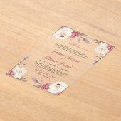 Dusty Mauve Pink Floral Islamic Muslim Wedding Acryl Uitnodigingen (Laagn)