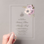 Dusty Mauve Pink Floral Islamic Muslim Wedding Acryl Uitnodigingen (Insitu (Draagbaar))