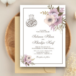 Dusty Mauve Pink Floral Islamic Muslim Wedding Kaart