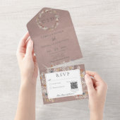 Dusty Mauve  Romantic Wildflower QR Code All In One Uitnodiging (Afscheurbaar)