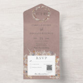 Dusty Mauve  Romantic Wildflower QR Code All In One Uitnodiging (Binnen)