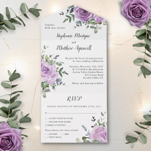 Dusty Mauve Roos Eucalyptus Botanical Wedding All In One Uitnodiging