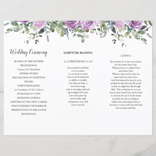 Dusty Mauve Roos Eucalyptus Order of Service (Achterkant)