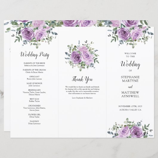 Dusty Mauve Roos Eucalyptus Order of Service (Voorkant / Achterkant)