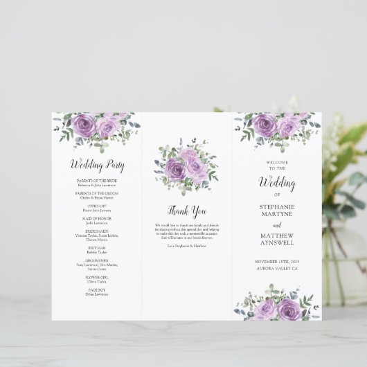 Dusty Mauve Roos Eucalyptus Order of Service (Staand voorkant)