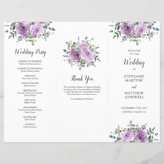 Dusty Mauve Roos Eucalyptus Order of Service (Voorkant)