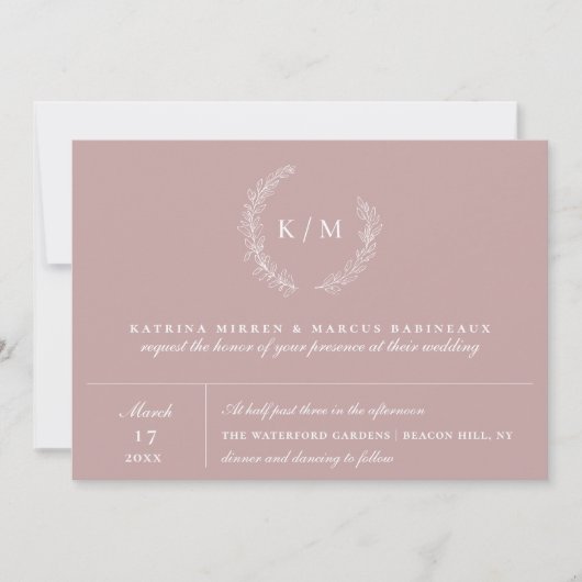 Dusty Mauve Roos Foliage Wreaton Monogram Wedding (Voorkant)