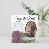 Dusty Mauve Roos op White met Oval Photo Weddensch Save The Date (Staand voorkant)