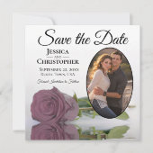 Dusty Mauve Roos op White met Oval Photo Weddensch Save The Date (Voorkant)