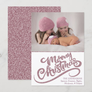 Dusty Mauve Roos Roze Merry Christmas Modern Foto Feestdagenkaart